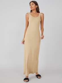 SHEIN BASICS Solid Tank Dress - Apricot - View 1