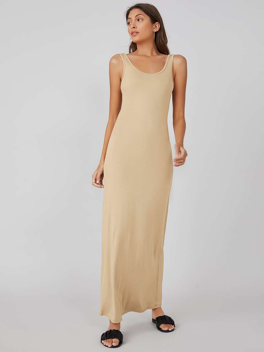 SHEIN BASICS Solid Tank Dress - Apricot - View 1