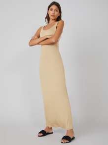 SHEIN BASICS Solid Tank Dress - Apricot - View 3