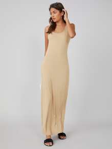 SHEIN BASICS Solid Tank Dress - Apricot - View 5