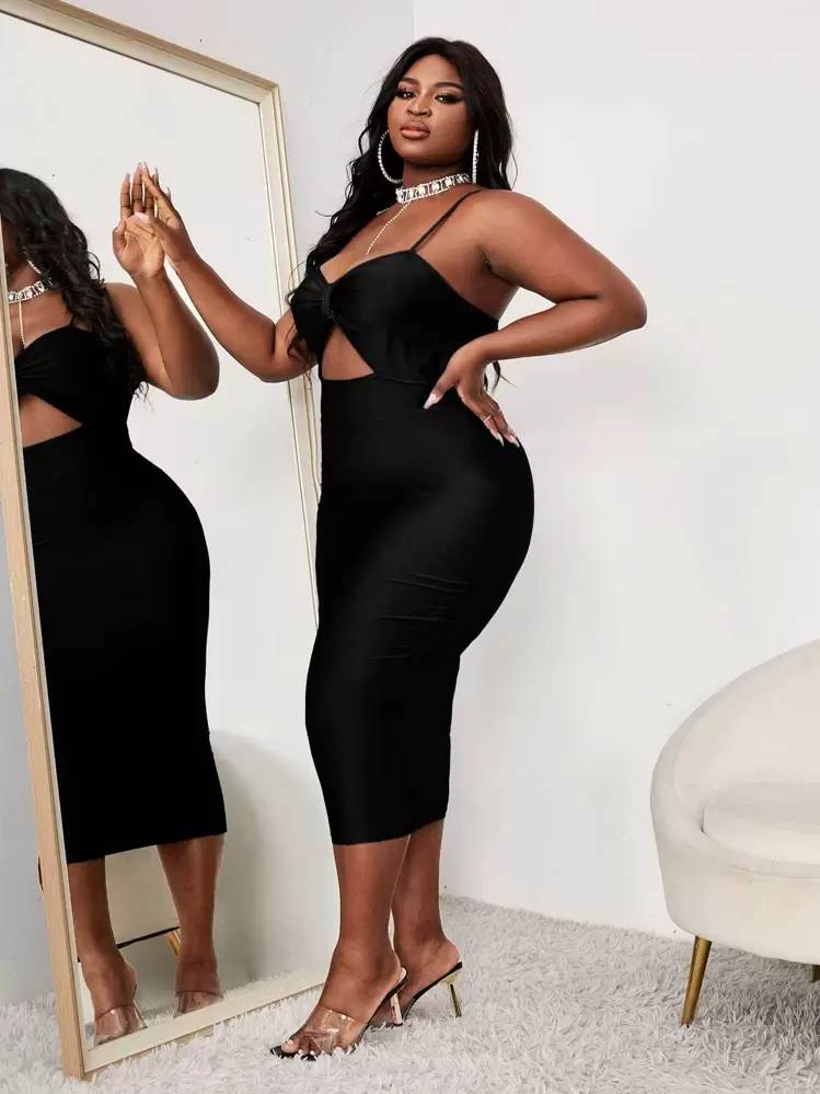 SHEIN Priv Plus Ruched Cut Out Front Bodycon Dress | SHEIN USA