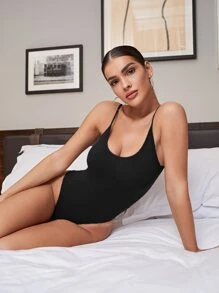 SHEIN BAE Ribbed Open-Back Cami Bodysuit