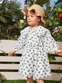 SHEIN Toddler Girls Floral Embroidered Statement Collar Bishop Sleeve Dress - Multicolor - View 4