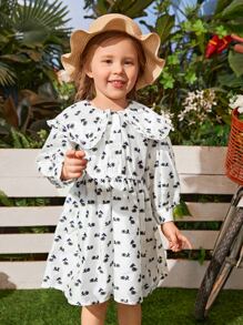 SHEIN Toddler Girls Floral Embroidered Statement Collar Bishop Sleeve Dress - Multicolor - View 5