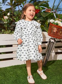 SHEIN Toddler Girls Floral Embroidered Statement Collar Bishop Sleeve Dress - Multicolor - View 6