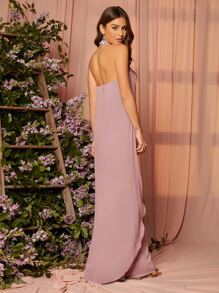 SHEIN Privé Jumpsuit de espalda abierta de cuello halter - Rosa vieja - Ver 4