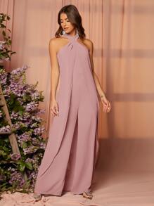 SHEIN Privé Jumpsuit de espalda abierta de cuello halter - Rosa vieja - Ver 5
