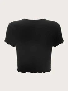 SHEIN ICON Camiseta 90s con diamante de imitación con patrón de letra ribete en forma de lechuga - Negro - Ver 2