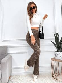 SHEIN Frenchy 高腰喇叭褲 - 摩卡棕 - 查看 3