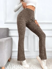 SHEIN Frenchy 高腰喇叭褲 - 摩卡棕 - 查看 5