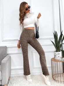 SHEIN Frenchy 高腰喇叭褲 - 摩卡棕 - 查看 6