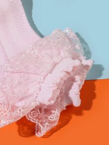 1 Cặp vớ ngắn màu trơn viền ren cho trẻ em, mùa xuân/hè - Hồng - Xem 5