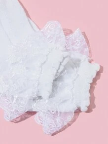 1 Cặp vớ ngắn màu trơn viền ren công chúa, trẻ em mùa xuân/hè - trắng - Xem 5