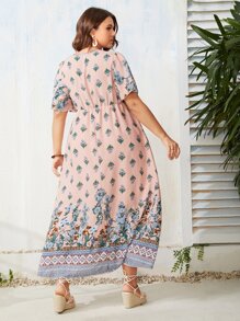 Plus All Over Floral Print Butterfly Sleeve Dress - Multicolor - View 2