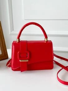 金屬扣裝飾翻蓋方包 - 紅色 - 查看 2