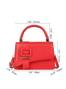 金屬扣裝飾翻蓋方包 - 紅色 - 查看 3