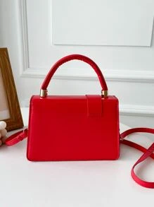 金屬扣裝飾翻蓋方包 - 紅色 - 查看 4