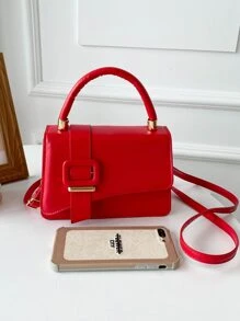 金屬扣裝飾翻蓋方包 - 紅色 - 查看 5