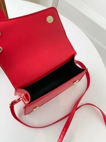 金屬扣裝飾翻蓋方包 - 紅色 - 查看 6