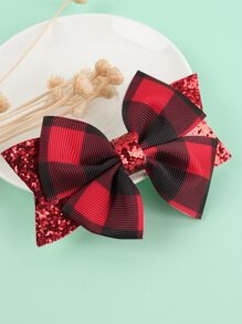 Girls Plaid Pattern Bow Decor Alligator Hair Clip - Multicolor - View 1