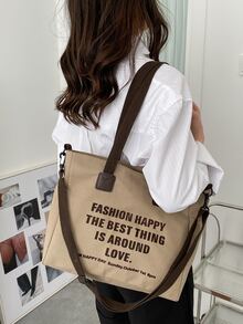 Túi Xách tay Nữ Lá thư Có thể điều chỉnh được Đôi tay cầm Đúng mốt - Màu Khaki - Xem 2