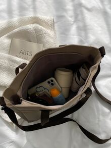 Túi Xách tay Nữ Lá thư Có thể điều chỉnh được Đôi tay cầm Đúng mốt - Màu Khaki - Xem 4