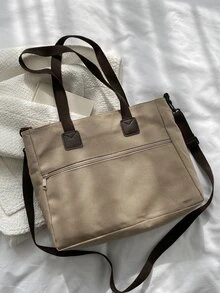 Túi Xách tay Nữ Lá thư Có thể điều chỉnh được Đôi tay cầm Đúng mốt - Màu Khaki - Xem 5