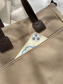 Túi Xách tay Nữ Lá thư Có thể điều chỉnh được Đôi tay cầm Đúng mốt - Màu Khaki - Xem 7