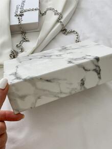 Marble Pattern Pu Leather Box Bag With Metal Chain Strap, Crossbody Bag - White - View 3