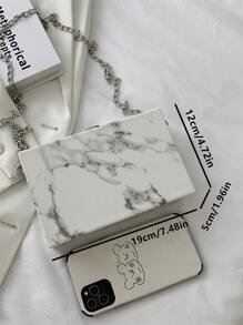 Marble Pattern Pu Leather Box Bag With Metal Chain Strap, Crossbody Bag - White - View 5