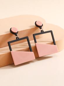 Hollow Out Geo Drop Earrings - Baby Pink - View 1