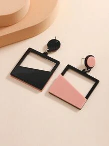 Hollow Out Geo Drop Earrings - Baby Pink - View 2
