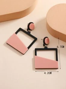 Hollow Out Geo Drop Earrings - Baby Pink - View 3