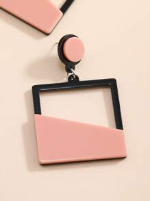 Hollow Out Geo Drop Earrings - Baby Pink - View 4