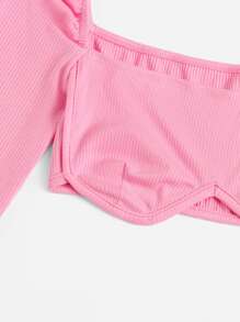 SHEIN ICON Square Neck Crop Ribbed Knit Top - Pink - View 5
