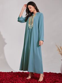 Al Najma Tape & Fringe Detail Djellaba, Modest Kaftan