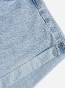 SHEIN EZwear 紙袋型腰反摺褲腳牛仔短褲 - 淺色水洗藍 - 查看 4