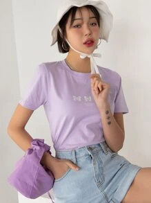 DAZY Butterfly And Slogan Graphic Tee - Lilac Purple - View 1