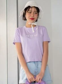 DAZY Butterfly And Slogan Graphic Tee - Lilac Purple - View 3