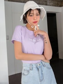 DAZY Butterfly And Slogan Graphic Tee - Lilac Purple - View 6