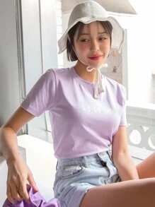 DAZY Butterfly And Slogan Graphic Tee - Lilac Purple - View 7