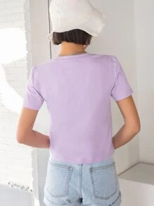 DAZY Butterfly And Slogan Graphic Tee - Lilac Purple - View 8