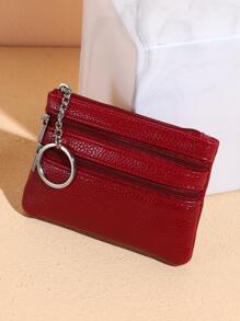 Multi Zipper Textured Coin Purse - Red - View 1