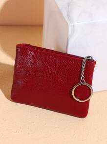 Multi Zipper Textured Coin Purse - Red - View 2
