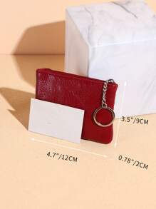 Multi Zipper Textured Coin Purse - Red - View 5