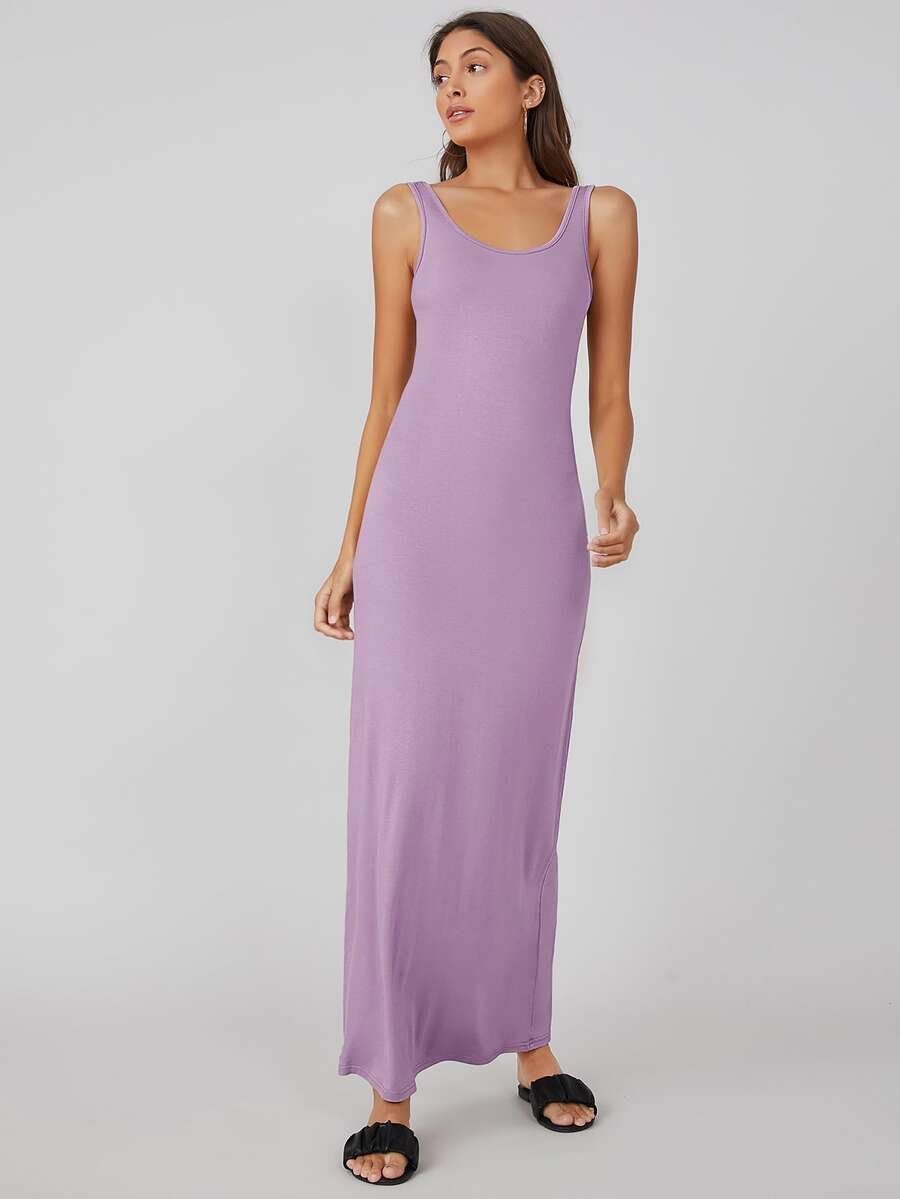SHEIN BASICS Đầm màu trơn Giải trí - Màu Lilac Tím - Xem 1