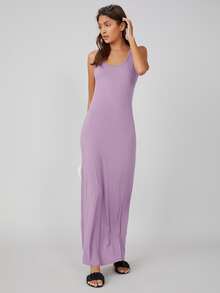 SHEIN BASICS Đầm màu trơn Giải trí - Màu Lilac Tím - Xem 3
