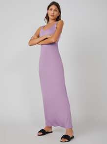 SHEIN BASICS Đầm màu trơn Giải trí - Màu Lilac Tím - Xem 4