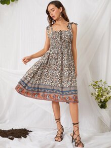 Floral Print Tie Shoulder Cami Dress - Multicolor - View 1