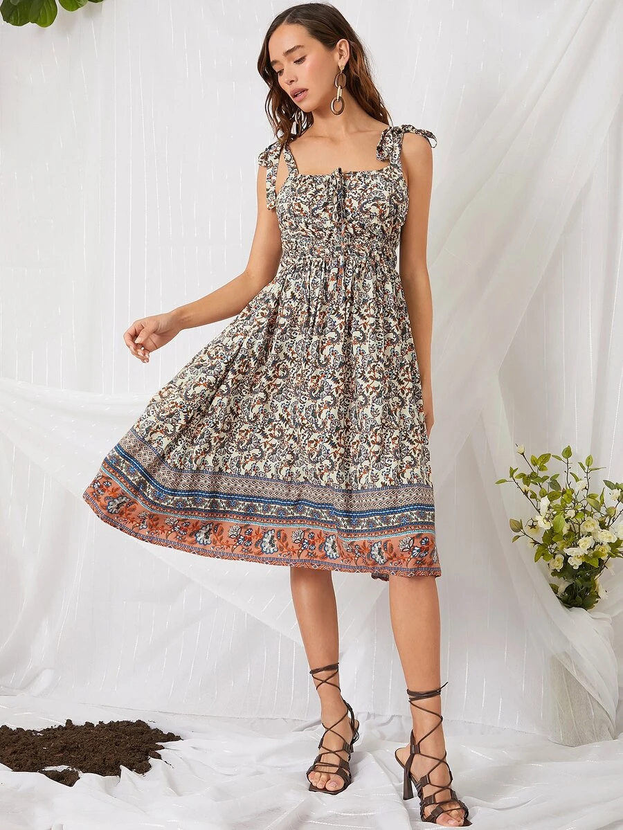 Floral Print Tie Shoulder Cami Dress - Multicolor - View 1